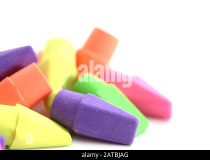 A group colorful erasers on white Stock Photo