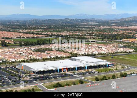 IRVINE, CALIFORNIA - 31 JAN 2020: Aerial view of the Great Park Ice and FivePoint Arena, with surrounding community. Stock Photo