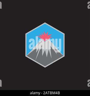 volcano mountain hexagon colorful simple logo Stock Vector
