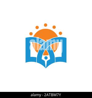 sun book pen geometric logo vector Stock Vector