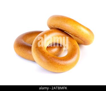 Small dry bagels, small rolls on a white background Stock Photo