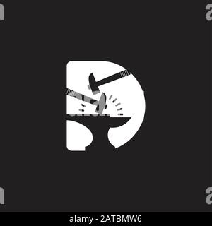 letter d spark iron hammer blacksmith symbol logo vector Stock Vector