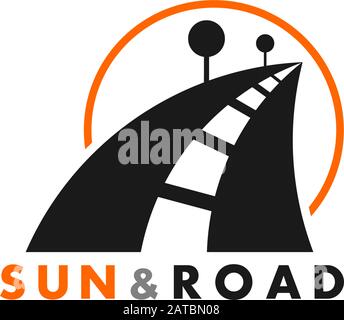 simple street sun road tree symbol geometric circle design logo vector Stock Vector