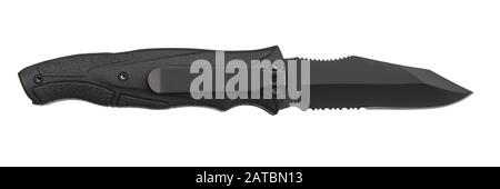 black knife multitool isolated on white background Stock Photo