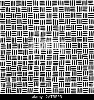 Seamless basketweave pattern tile in black and white. Hand-drawn horizontal and vertical strands, resulting in square pattern. Stock Photo