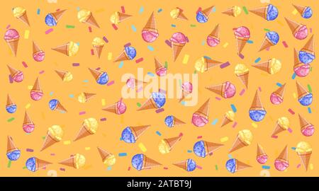 Seamless background pattern with ice creams illustration Stock Vector