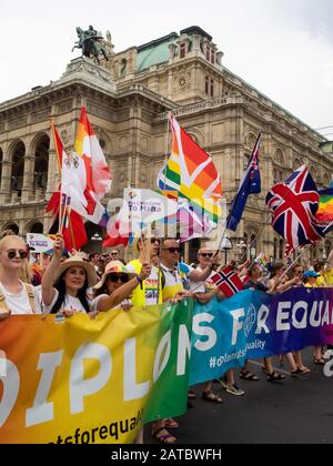 EuroPride 2019 parade in Vienna by the Opera House Stock Photo