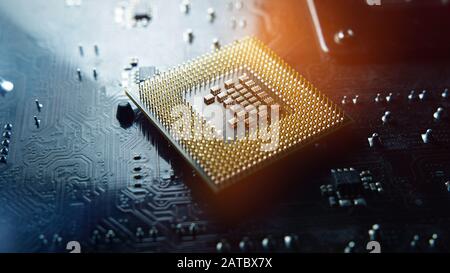 Technology background. Central Computer Processors CPU concept. Motherboard digital chip background. Tech science background. Stock Photo