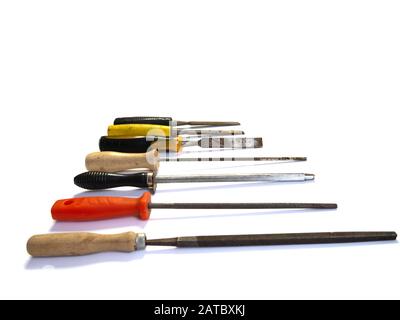 A set of different types of chisels and files.  Stock Photo