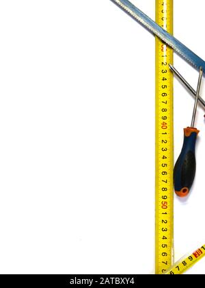 Screwdrivers and saw.Construction and repair tools Stock Photo