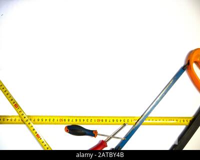 Screwdrivers and saw.Construction and repair tools Stock Photo