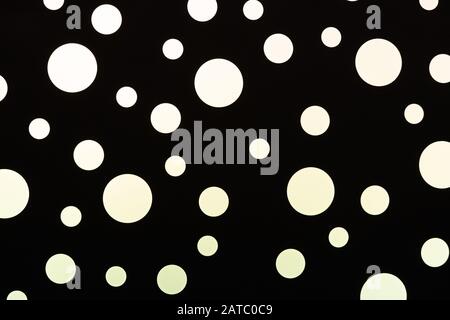 white circles on black background, White circle isolated on black, different circles on a black background Stock Photo