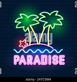 Neon Tropical Paradise Vector Illustration For Night Clubs Bars Stock Vector