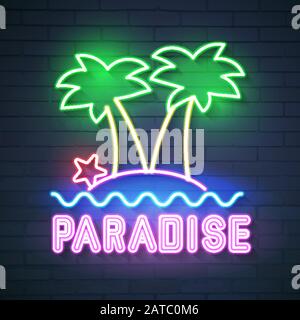 Neon Tropical Paradise Vector Illustration For Night Clubs Bars Stock Vector