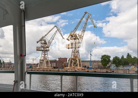 Ship port Szczecin, Poland. 08-28-2017. Ports Szczecin and Swinoujscie with Szczecin shipyard are one of the largest port complexes at the Baltic Sea. Stock Photo