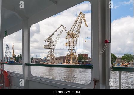 Ship port Szczecin, Poland. 08-28-2017. Ports Szczecin and Swinoujscie with Szczecin shipyard are one of the largest port complexes at the Baltic Sea. Stock Photo