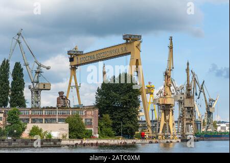 Szczecin shipyard-Stocznia Szczecinska. Poland. 08-28-2017. Ports of Szczecin and Swinoujscie with Szczecin shipyard are the largest in Baltic Sea. Stock Photo