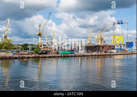 Szczecin shipyard-Stocznia Szczecinska. Poland. 08-28-2017. Ports of Szczecin and Swinoujscie with Szczecin shipyard are the largest in Baltic Sea. Stock Photo