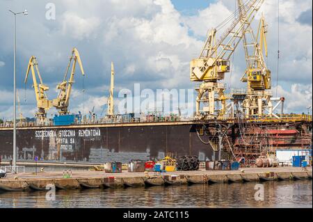 Szczecin shipyard-Stocznia Szczecinska. Poland. 08-28-2017. Ports of Szczecin and Swinoujscie with Szczecin shipyard are the largest in Baltic Sea. Stock Photo