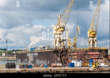 Szczecin shipyard-Stocznia Szczecinska. Poland. 08-28-2017. Ports of Szczecin and Swinoujscie with Szczecin shipyard are the largest in Baltic Sea. Stock Photo