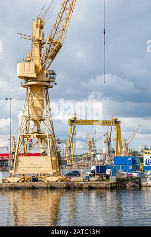 Szczecin shipyard-Stocznia Szczecinska. Poland. 08-28-2017. Ports of Szczecin and Swinoujscie with Szczecin shipyard are the largest in Baltic Sea. Stock Photo