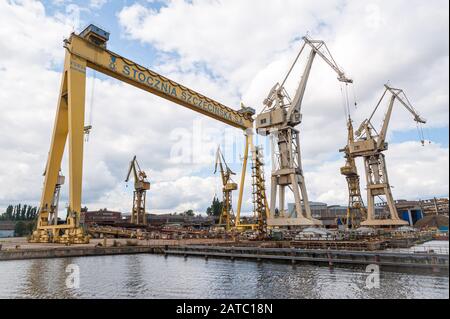 Ship port Szczecin, Poland. 08-28-2017. Ports Szczecin and Swinoujscie with Szczecin shipyard are one of the largest port complexes at the Baltic Sea. Stock Photo