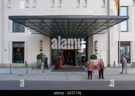 The Ritz-Calton palace hotel front door, Potsdamer Platz, Berlin, main facade Germany Stock Photo