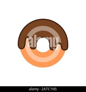 Chocolate donut icon top view. Doughnut isolated on white background. Sweet sugar icing snack. Glazed chocolate drip dessert, simple design vector Stock Vector