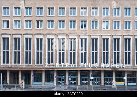 Architectural details of the historic Tempelhof Airport in Berlin, Germany. Tempelhof Airport was designated an airport in 1923 and Deutsche Luft Hans Stock Photo
