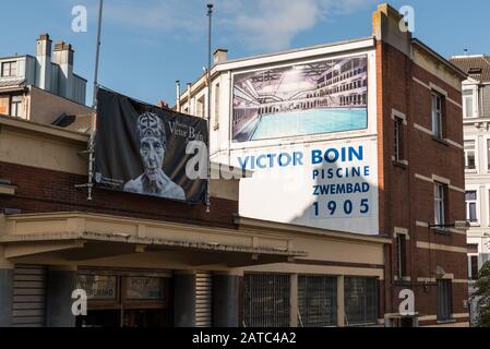 Saint-Gilles, Brussels Capital Region / Belgium - 09 07 2019: Facade and entrance of the Victor Boin swimming pool Stock Photo