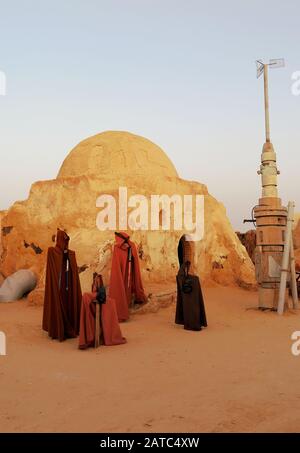 Structures in the Sahara Desert, used as scenes for Star Wars Stock Photo