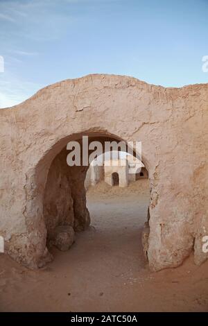 Structures in the Sahara Desert, used as scenes for Star Wars Stock Photo