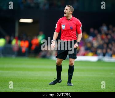 Watford, UK. 01st Feb, 2020.WATFORD, ENGLAND - FEBRUARY 01: Referee: Craig Pawson during Premier League match between Watford and Everton on January 01 2020 at Vicarage Road Stadium, Watford, England. Credit: Action Foto Sport/Alamy Live News Credit: Action Foto Sport/Alamy Live News Stock Photo