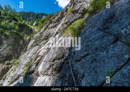 The Simmswasserfall, an adventure via ferrata near Holzgau in Austria along a waterfall Stock Photo