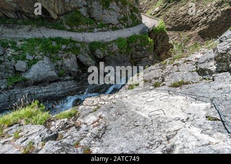 The Simmswasserfall, an adventure via ferrata near Holzgau in Austria along a waterfall Stock Photo