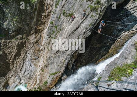 The Simmswasserfall, an adventure via ferrata near Holzgau in Austria along a waterfall Stock Photo