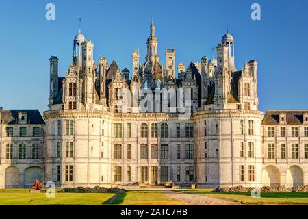 The royal Chateau de Chambord, France. This castle is located in the Loire Valley, was built in the 16th century and is one of the most recognizable c