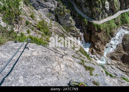 The Simmswasserfall, an adventure via ferrata near Holzgau in Austria along a waterfall Stock Photo