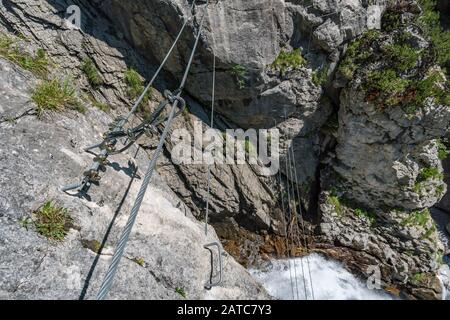 The Simmswasserfall, an adventure via ferrata near Holzgau in Austria along a waterfall Stock Photo