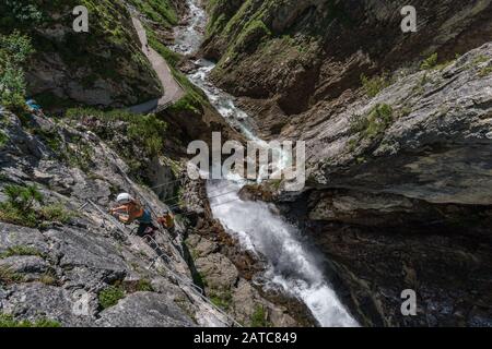 The Simmswasserfall, an adventure via ferrata near Holzgau in Austria along a waterfall Stock Photo