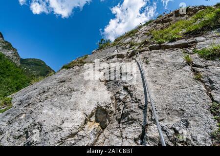 The Simmswasserfall, an adventure via ferrata near Holzgau in Austria along a waterfall Stock Photo