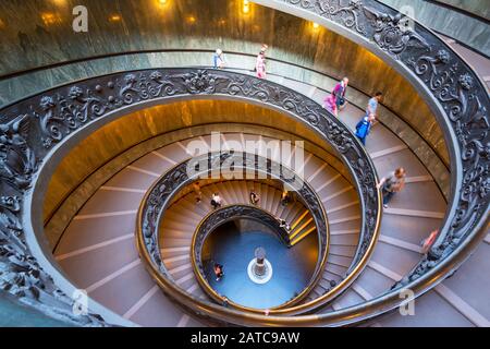 VATICAN - MAY 14, 2014: Double spiral stairs of the Vatican Museums Stock Photo