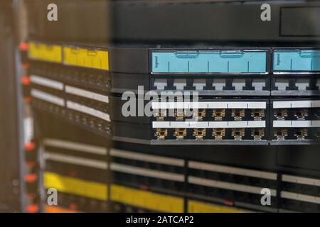 KYIV, UKRAINE - APRIL 06, 2019: Legrand, a French producer of hardware for electrical installations, server closeup at booth during CEE 2019, largest Stock Photo