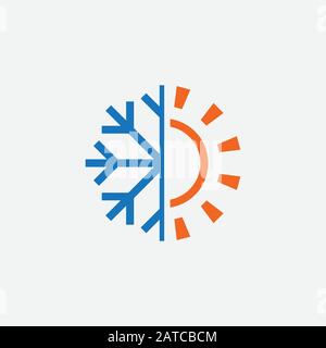 Hot and cold Logo Design Template, Heating and Cooling icon, sun and snowflake icon vector, hot, cold, Element, winter, conditioning Stock Vector