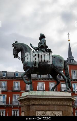 Statue of King Philippe III, Plaza Mayor, Madrid, Spain Stock Photo