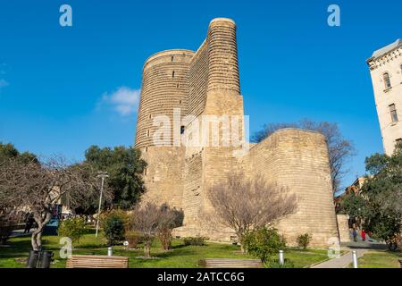 The Maiden Tower in Baku was constructed in the 12th century. Stock Photo