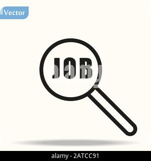 Job search concept icon. Text with magnifying glass. Flat style design icon Stock Vector