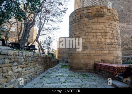 The Maiden Tower in Baku was constructed in the 12th century. Stock Photo