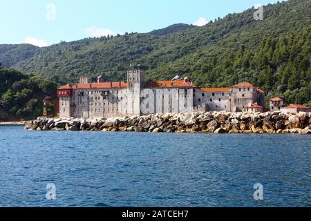 Mount Athos, Greece. 2011/7/27. A view of an Eastern Orthodox monastery on Mount Athos, Greece. Stock Photo