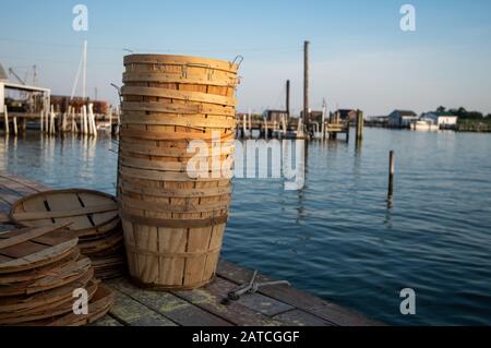 Bushel baskets for Maryland blue crabs Stock Photo